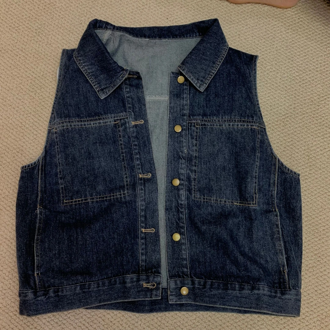 【金麦麦】9977复古美式翻领无袖牛仔马甲