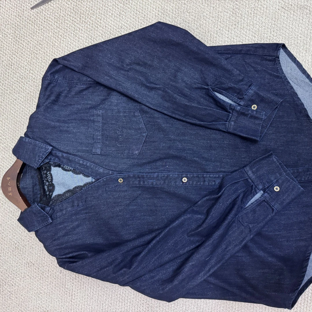 [金麦麦]9958别致设计感蕾丝拼接牛仔衬衣