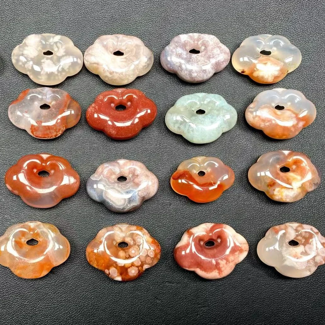 晟颜樱花玛瑙老料红花雕刻摆件吊坠手镯