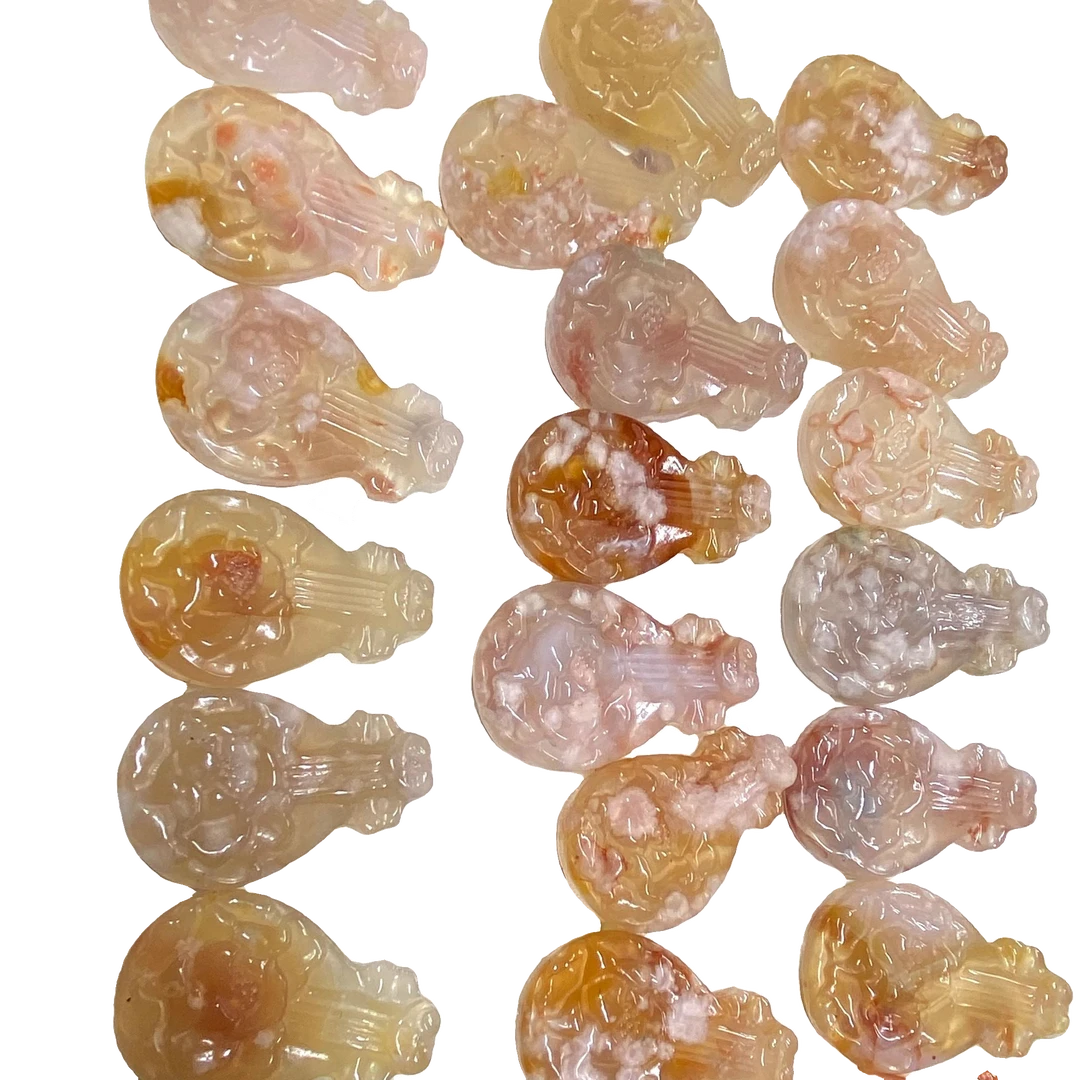 晟颜樱花玛瑙老料红花雕刻摆件玛瑙吊坠手镯