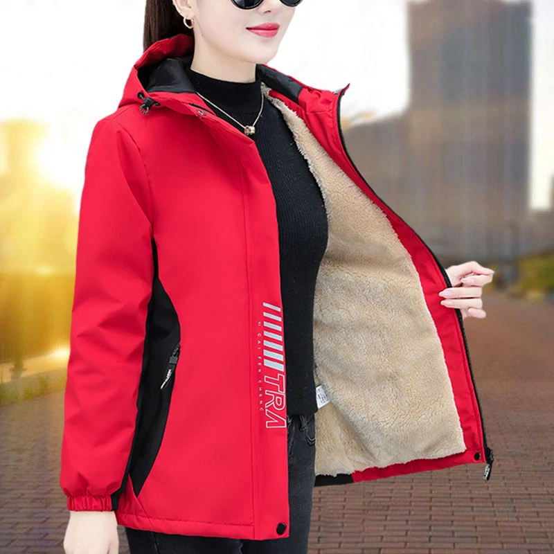 小香风加绒加厚秋冬季外套女大码妈妈小个子羊羔毛冲锋衣棉衣服袄