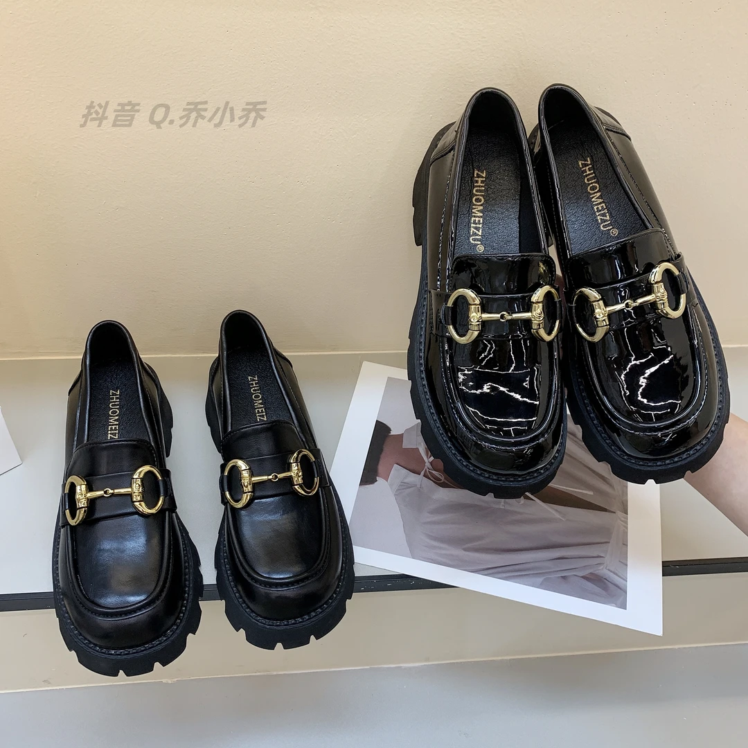 【小乔推荐】亮皮懒人一脚蹬厚底乐福鞋英伦风小皮鞋百搭复古单鞋女