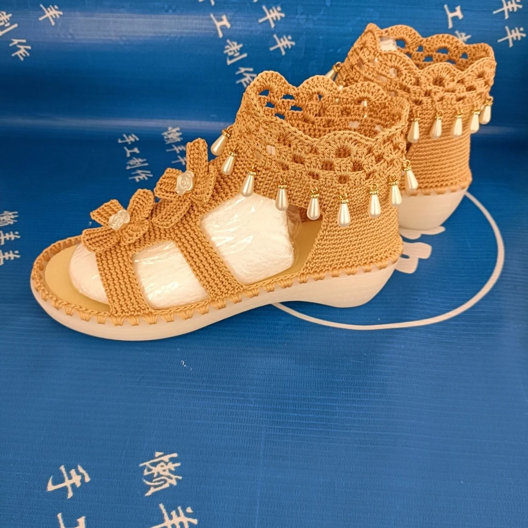 新款女士风车凉鞋纯手工钩鞋《材料包整套》送视频教程标准码