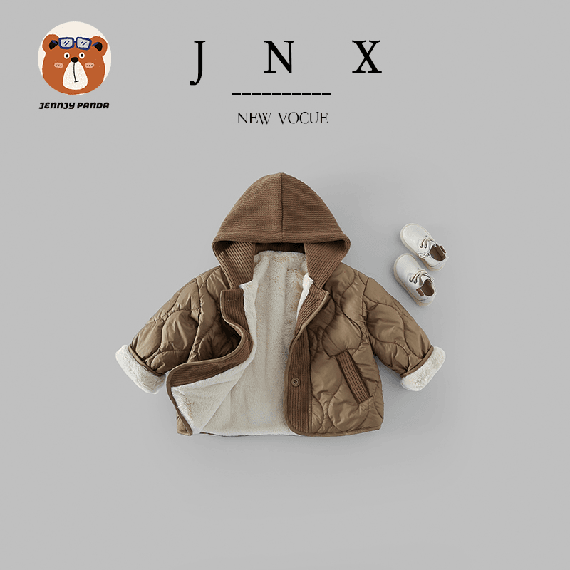 【顺丰包邮】简尼熊2023秋冬 儿童针织连帽絎线加绒外套 JNXD3034