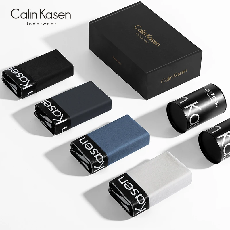 CalinKasen男士内裤高弹精梳棉平角裤透气舒适大码四角裤头礼盒装