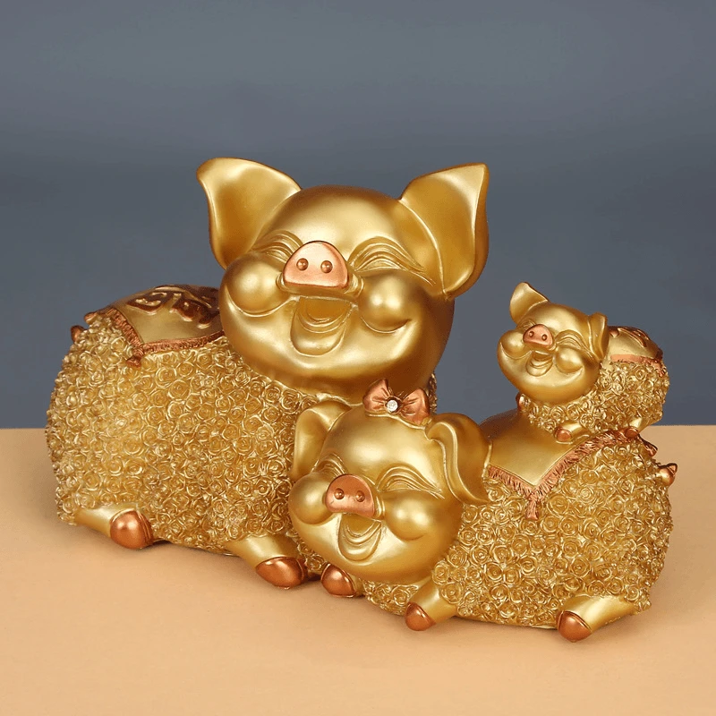创意招财幸福金色猪摆件品高档电视柜卧室饰品酒柜貔貅饰品摆件