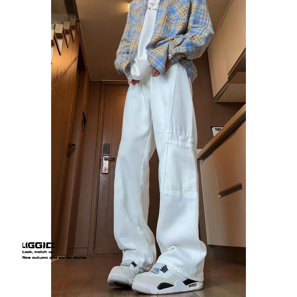 工装裤男秋季新款美式复古牛仔裤男宽松直筒阔腿裤子男士休闲长裤