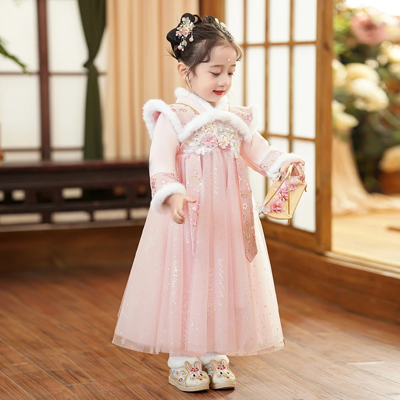 拜年服女童汉服2024年冬款小女孩中国风超仙襦裙过年服儿童唐装新