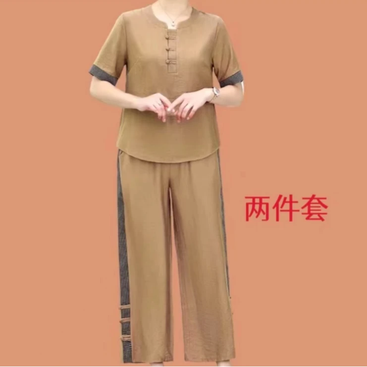 【专柜品质】休闲套装中老年女装夏季复古短袖时尚套装洋气妈妈装