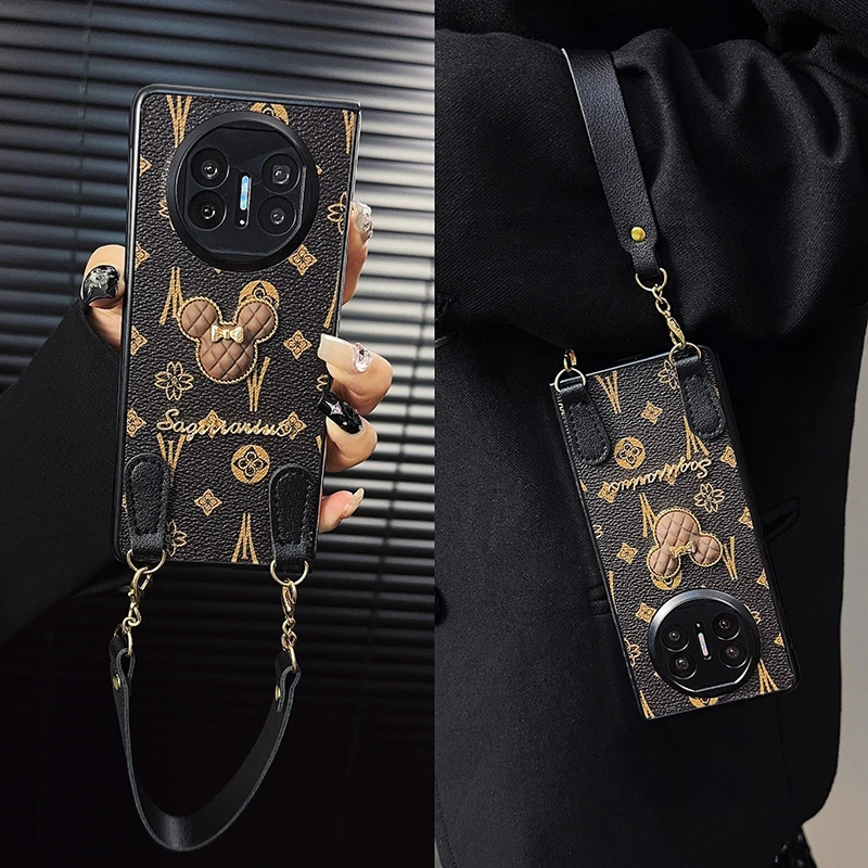 适用华为matex5手机壳新款x6典藏套matex3高级感皮纹背带挂绳女款