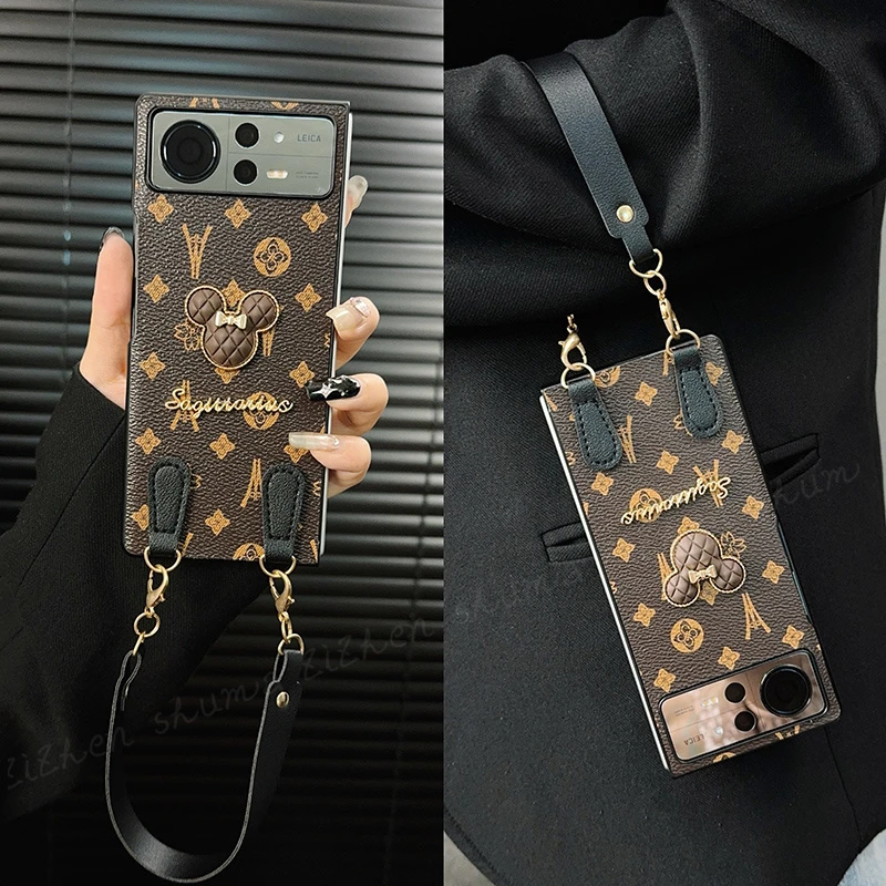 适用小米mixfold2手机壳新款fold2套mix高级轻奢皮纹背带挂绳女款