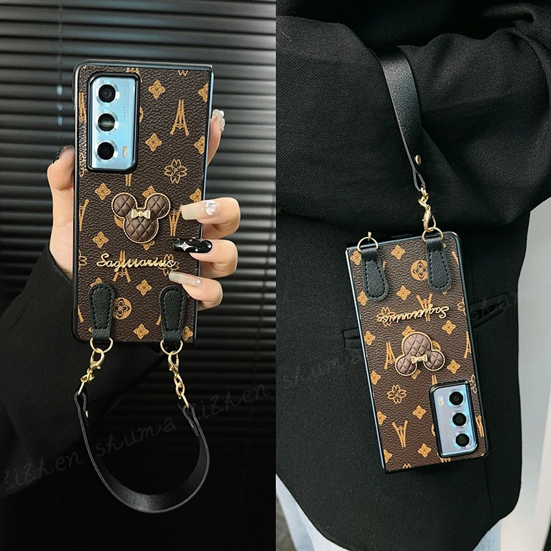 适用荣耀magicvs2手机壳新款vs2套honor高级轻奢皮纹背带挂绳女款