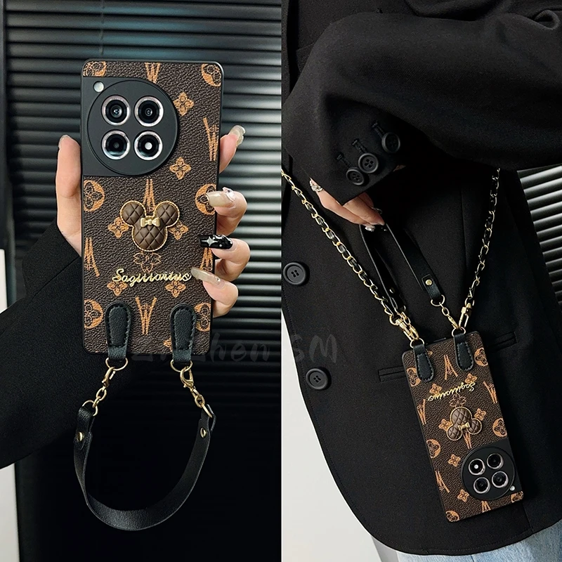 适用一加ace3手机壳新款ace3套oneplus高级感ins轻奢皮纹挂绳女款