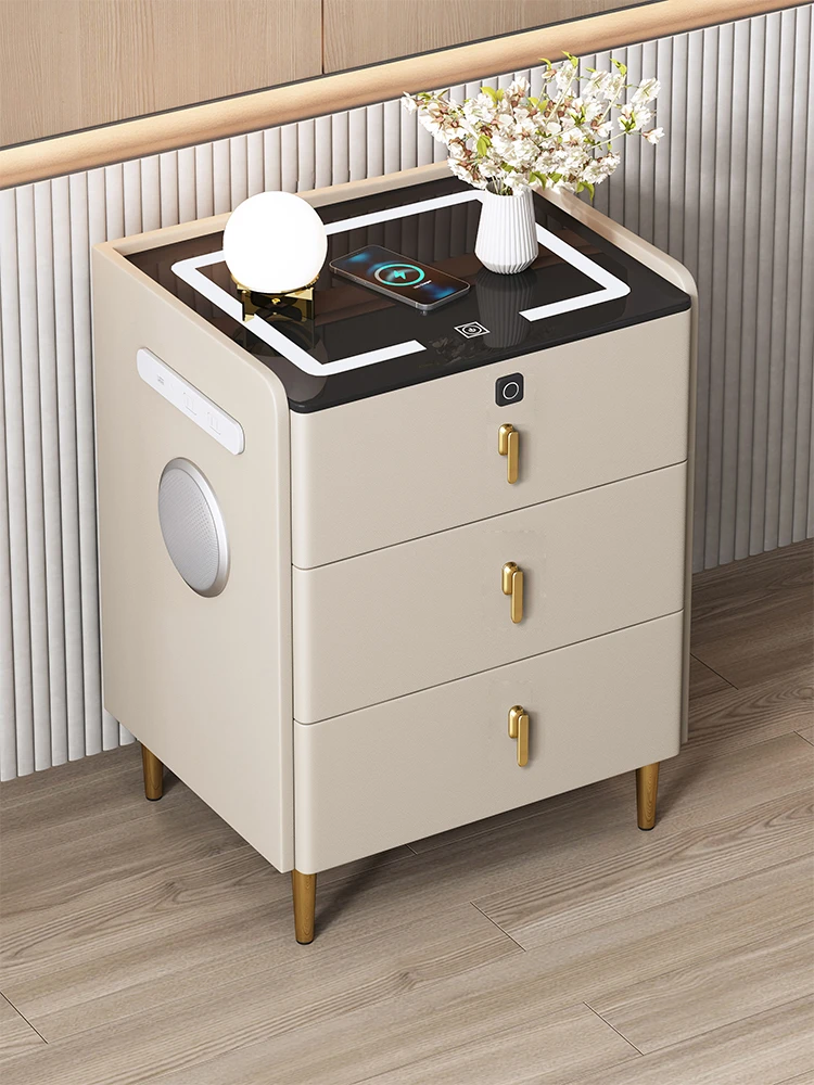 简约现代智能床头柜实木三抽60cm高床边收纳储物柜充电多功能带锁