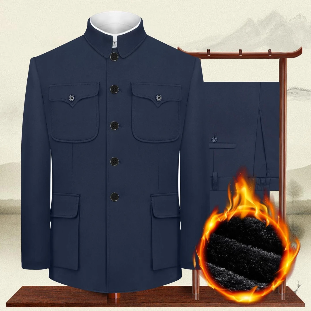 中山装套装男中老年人春秋外套爸爸装老人老式男士衣服爷爷中山服