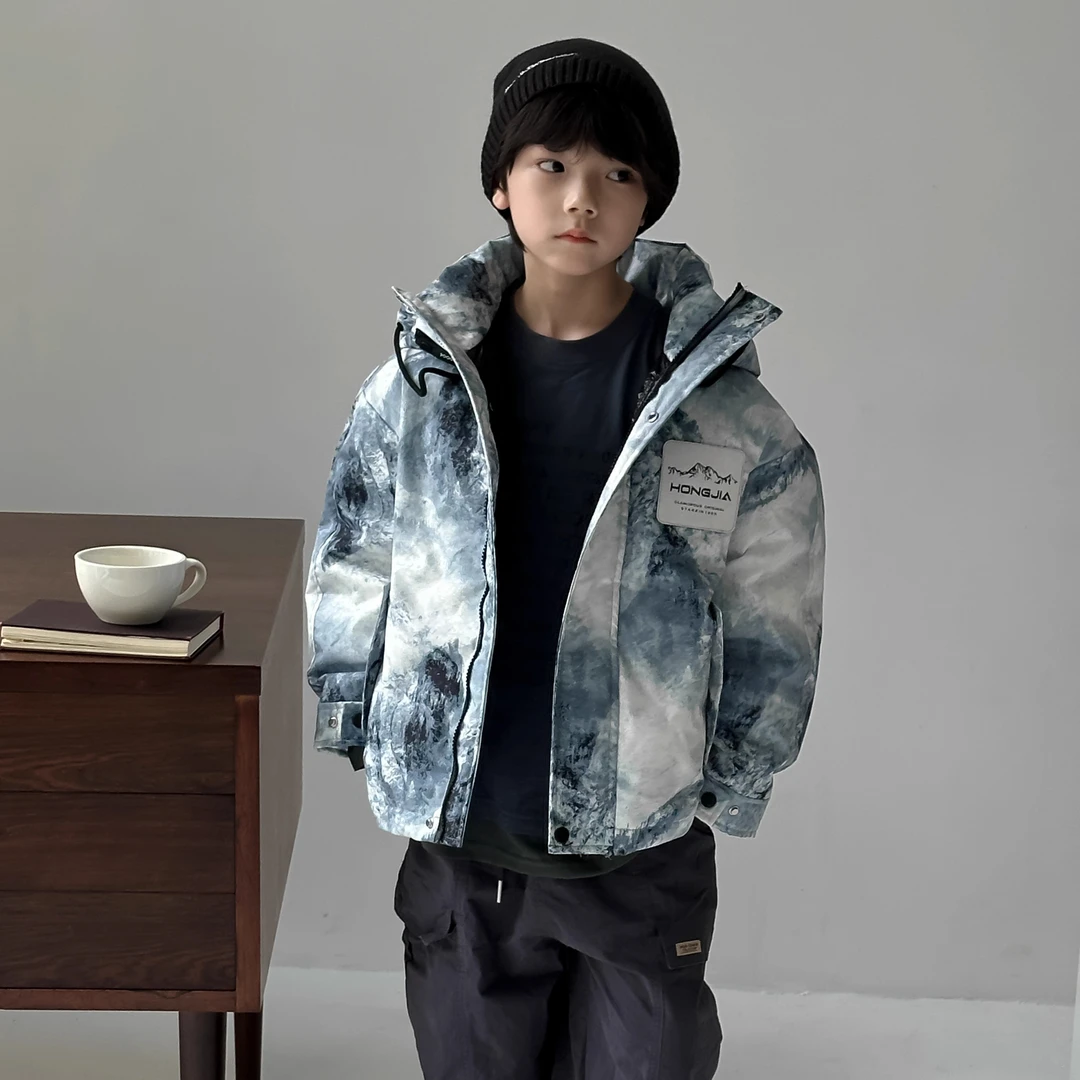 24新款男童冬季户外三防冲锋衣工装羽绒服中大儿童冬装加厚外套