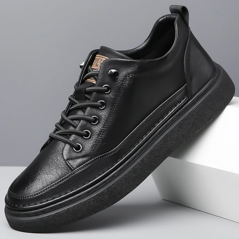 板鞋男秋季透气手工牛皮商务男鞋黑色皮鞋男士软底男皮鞋夏季