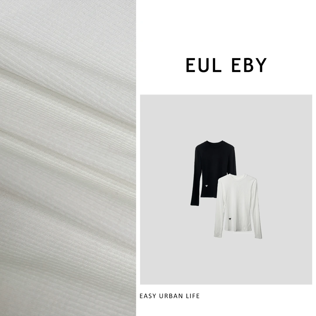 【一比Eby】小蜜蜂刺绣长袖时尚宽松圆领修身白色T恤241664#