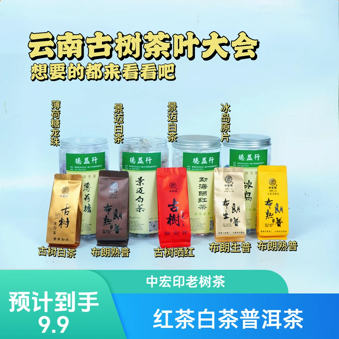 中宏印古树茶古树晒红白茶普洱生普熟普泡装薄荷糖龙珠冰岛组合装
