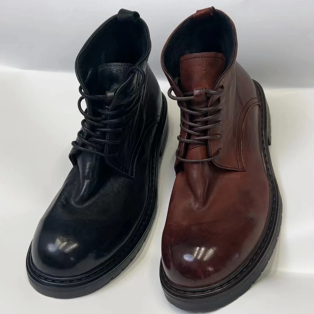 马丁靴复古真牛皮底高帮男士圆头厚底英伦加绒英伦加绒英伦英伦