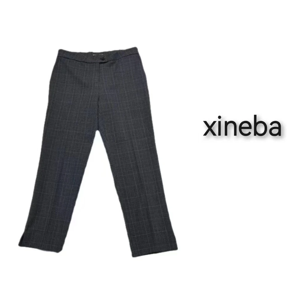 【xineba2】格纹松紧腰时装裤2024新款女士时尚洋气轻奢直筒