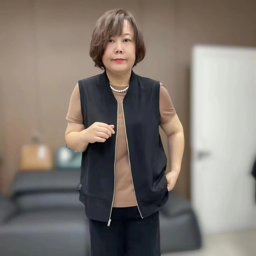 【xineba2】2024新款圆领马甲女士洋气简约舒适休闲百搭宽松