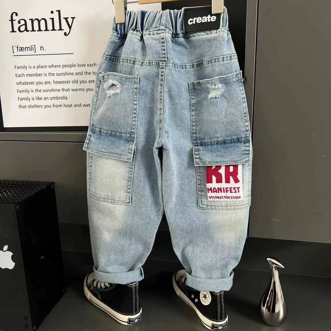 男童春秋款【KR牛仔长裤】2025新儿童装中大童男孩宝宝韩版潮