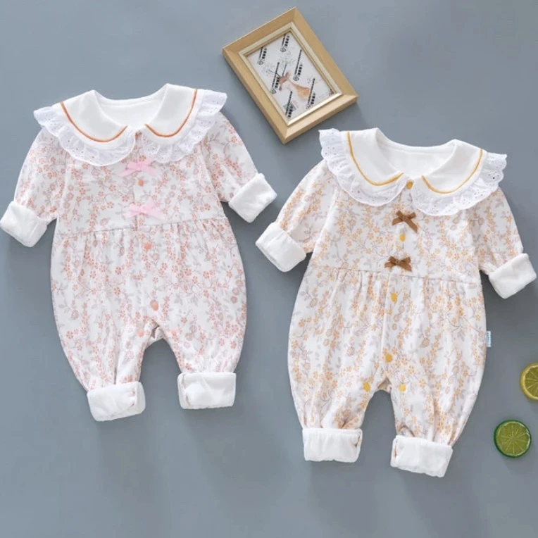 新生婴儿衣服秋装纯棉长袖双层连体衣哈春秋款满月公主女宝宝秋季