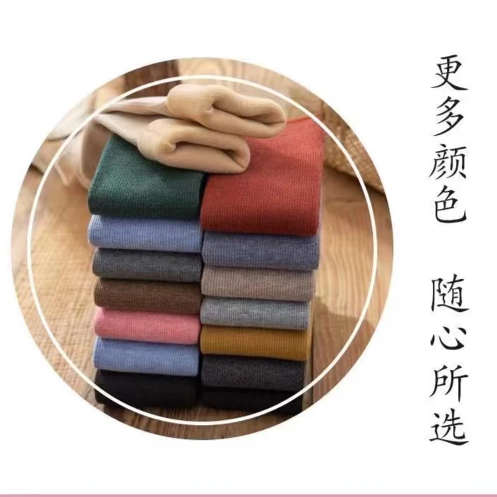 冬季新款男女百搭加绒雪地袜子袜保暖冬季加厚条纹中筒袜针织纯色