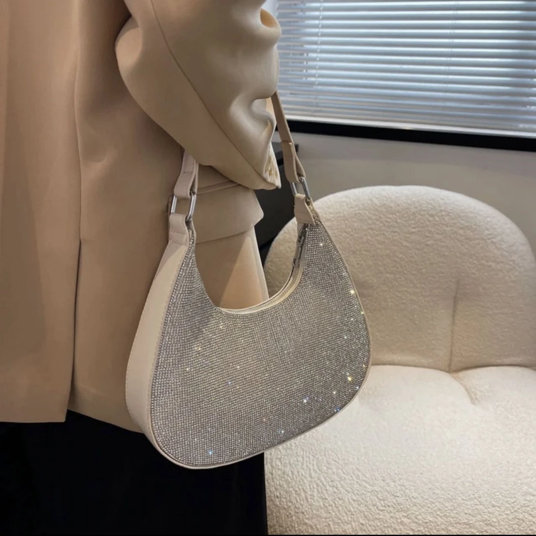 春季新款亮钻小包包女2024新款潮单肩腋下包手提包洋气链条斜跨包