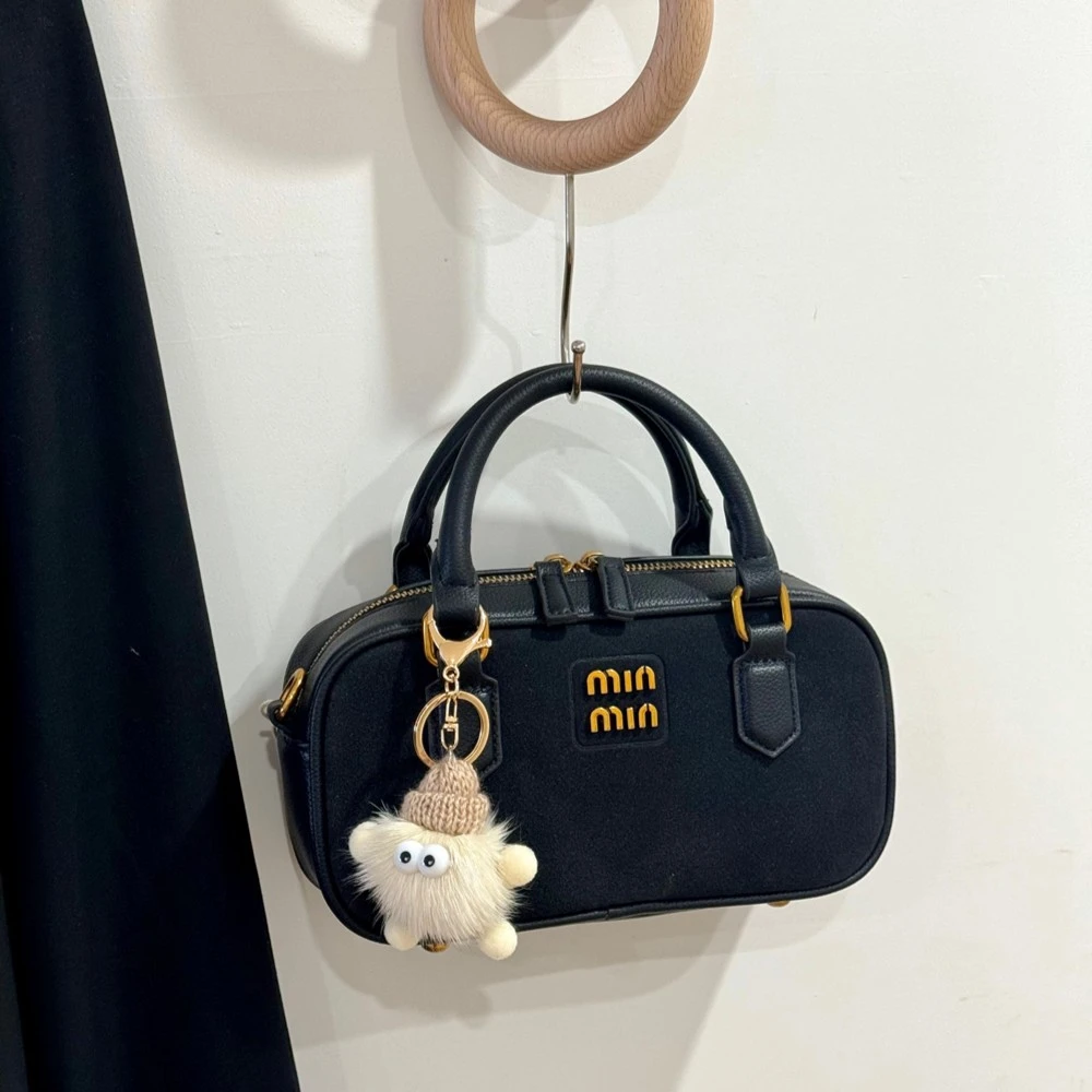 2023新韩系复古小众时尚手提保龄球秋冬百搭单肩斜挎包(O-36)黑色