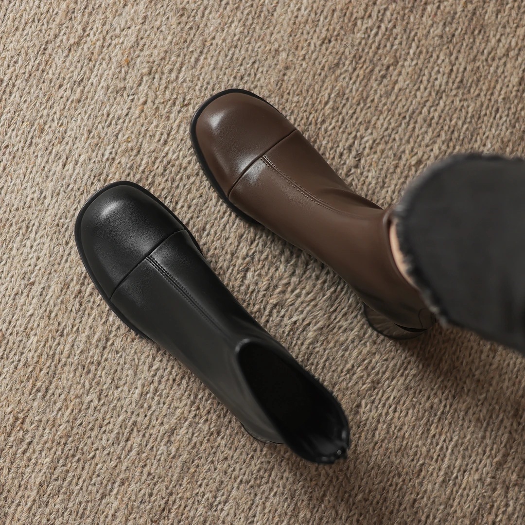 【跟高6cm】秋冬新款高跟短靴女粗跟方头瘦瘦靴弹力靴女显瘦靴子