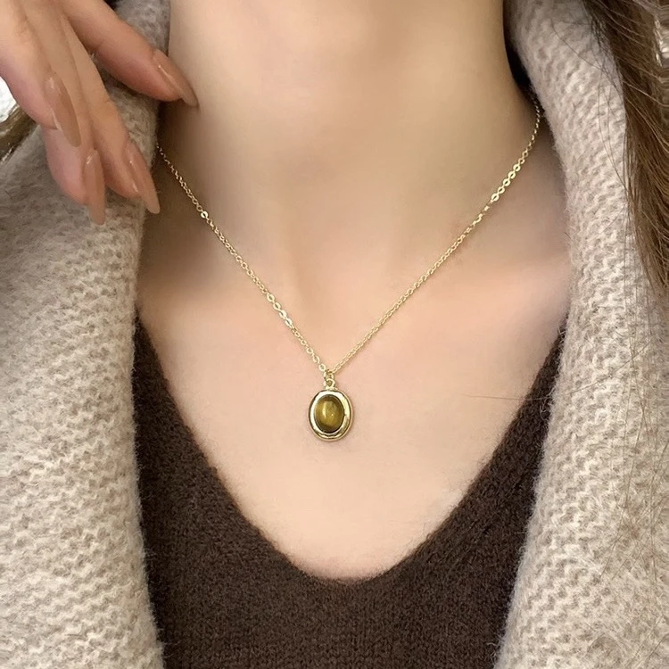 8710复古椭圆吊坠百搭时尚项链