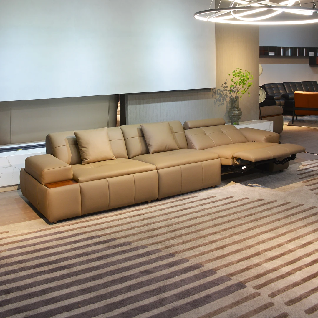 【电动黑胡桃木灵动岛】意式真皮功能沙发头层牛皮落地客厅真皮沙发