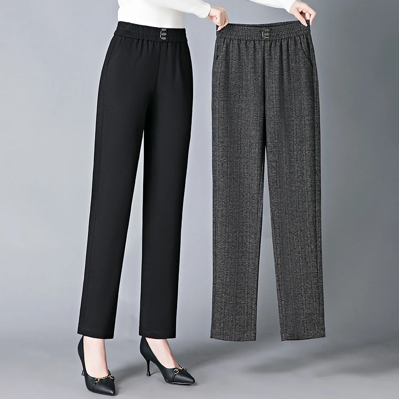 女士裤子春秋款妈妈裤宽松高腰显瘦洋气50-60岁小个子长裤休闲裤