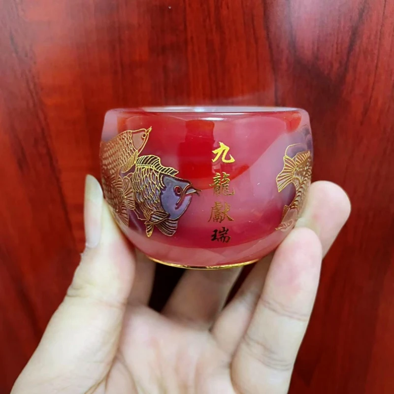 小九龙献瑞红-无礼盒高端茶器主人杯品茗杯手绘琉璃杯茶杯水杯