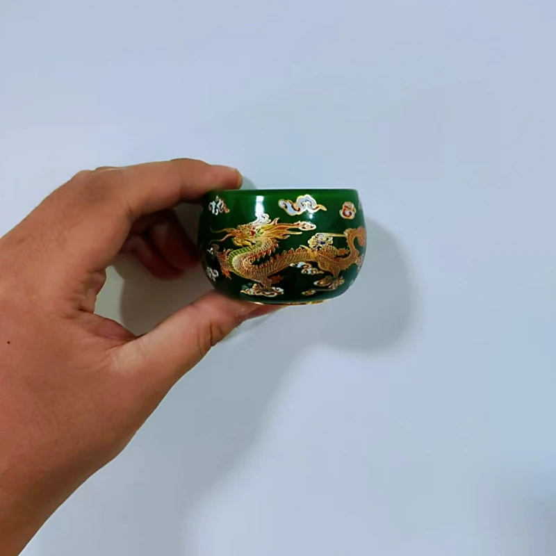 绿龙凤呈祥无礼盒高端茶器主人杯品茗杯手绘琉璃杯茶杯水杯