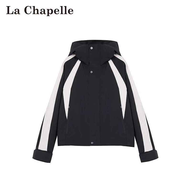 La Chapelle/拉夏贝尔连帽撞色拼接短款外套女休闲百搭夹克上衣秋