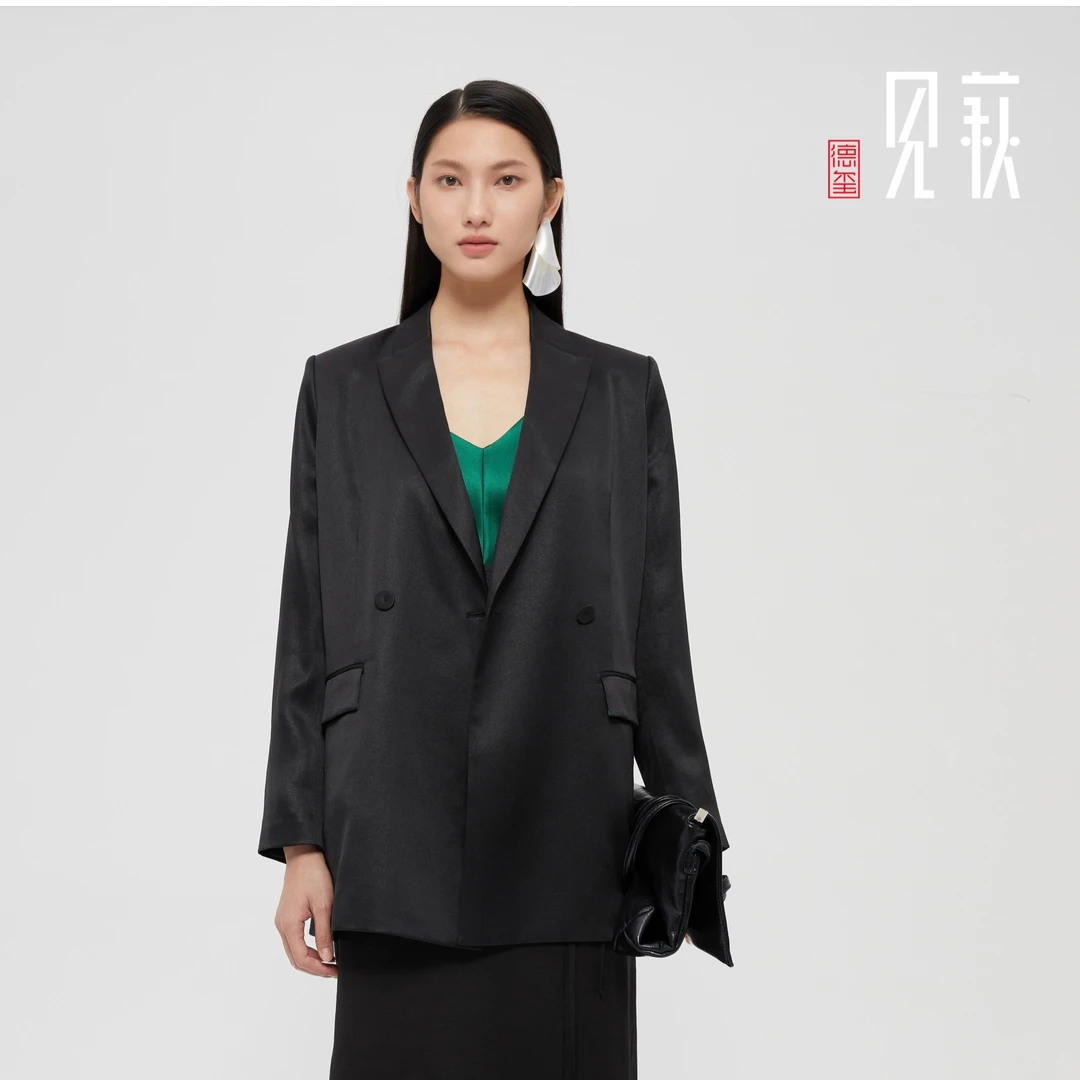 德玺见萩 黑色双面缎西服外套 （原4999）QZWD3W290