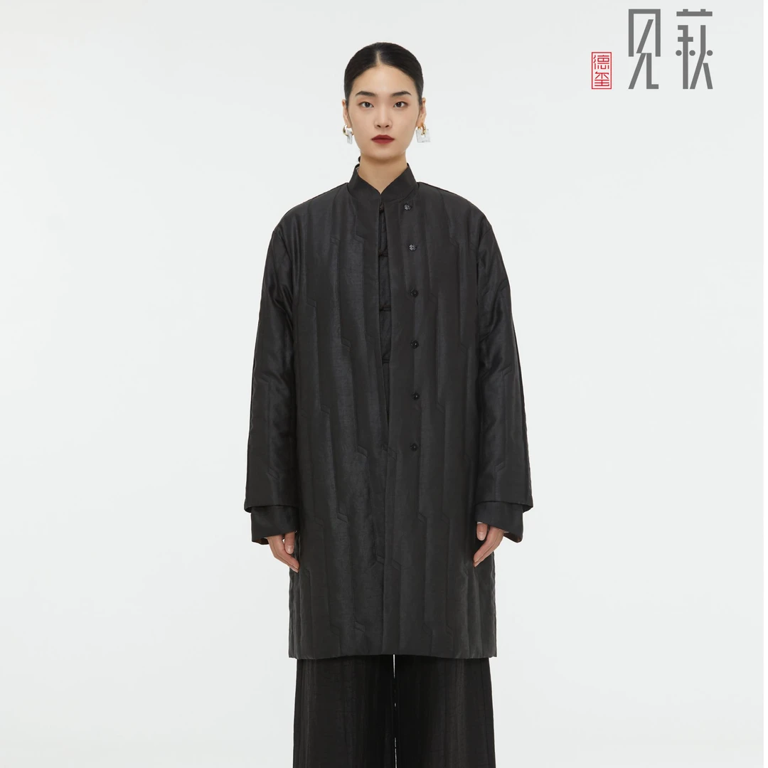 德玺见萩 无领绗棉中长款棉服 QZWE4M251