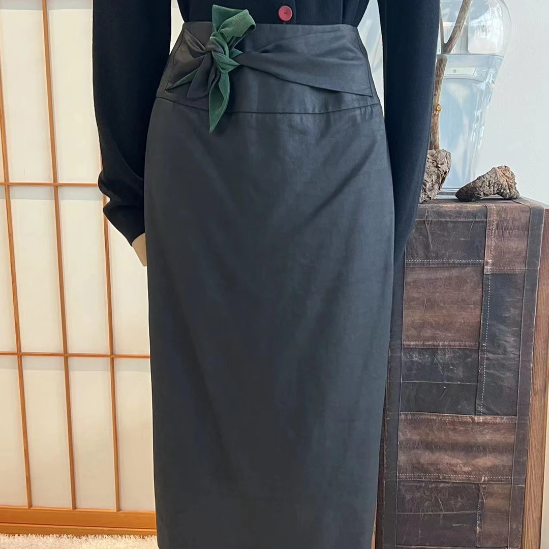 德玺见萩 香云纱腰结绑带半裙 QZWB1Q054