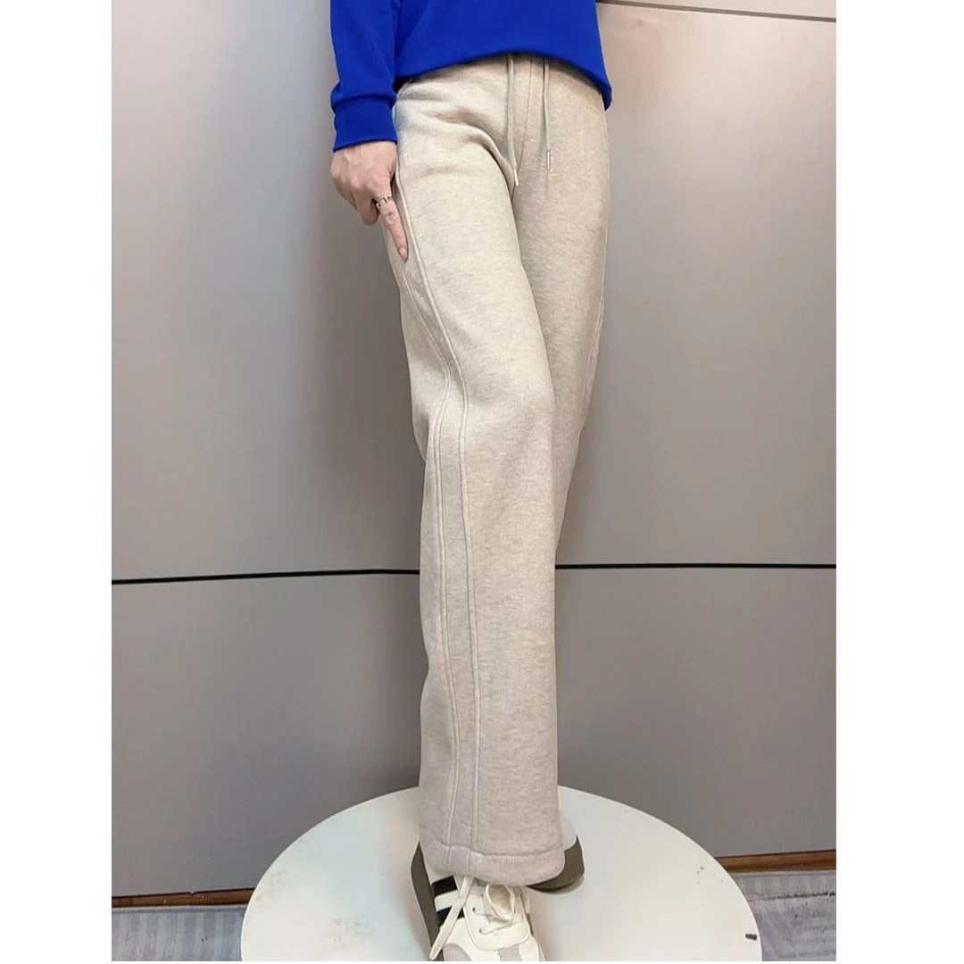 冬季新款女士轻奢保暖加绒直筒裤休闲时尚减龄百搭亲肤显瘦8551