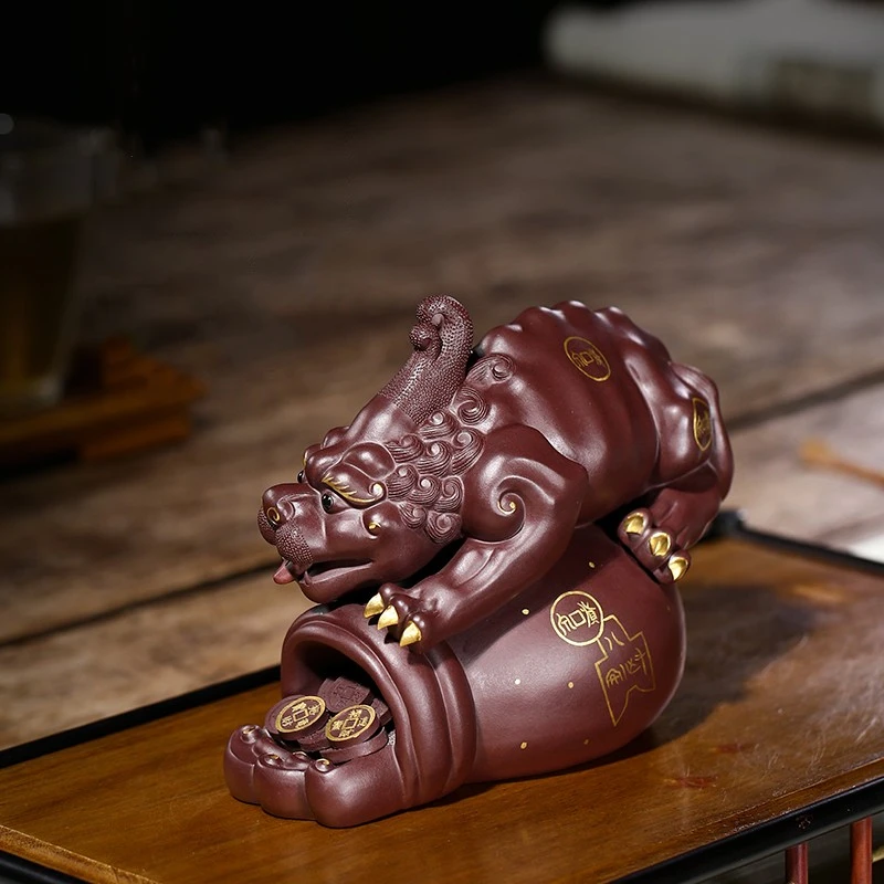京峰阁紫砂茶宠全手工布袋貔貅茶道配件茶桌茶台摆件茶室茶玩摆设