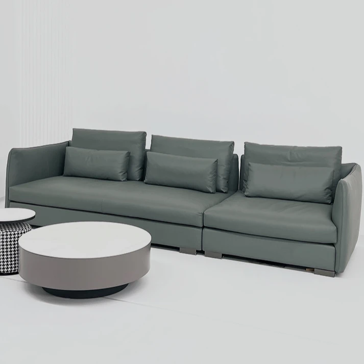 香奶奶真皮沙发意式轻奢极简黑色头层牛皮小户型客厅直排羽绒沙发