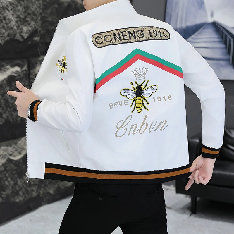 欧洲站高端刺绣外套男装秋季新款潮牌夹克青年立领休闲飞行棒球服