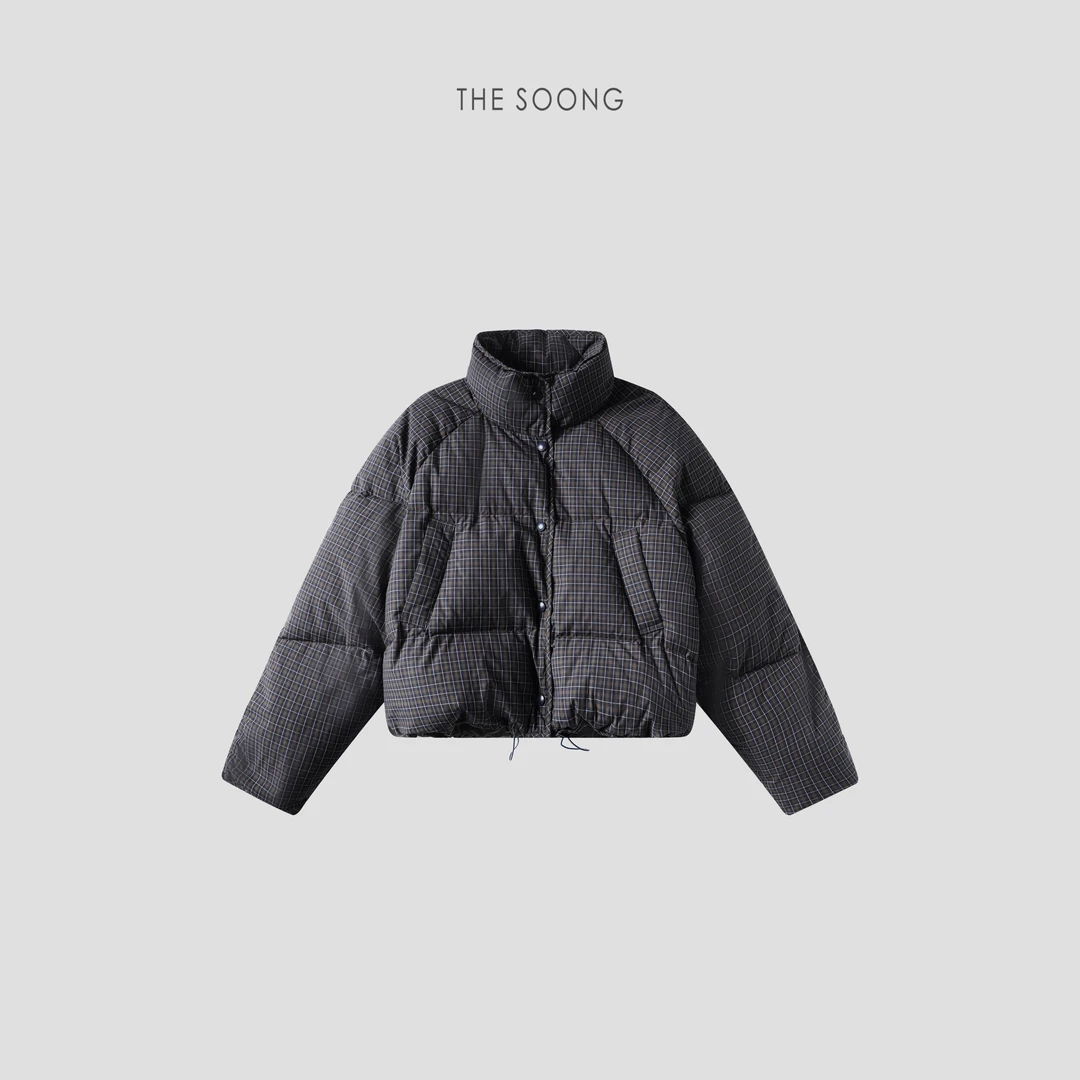 THESOONG| “胶片格子“复古撞色高领插袋面包格子羽绒服HWYRF3538