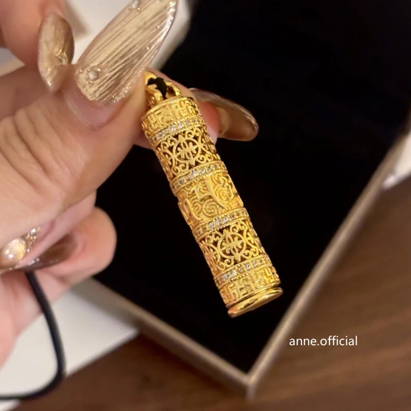 铜合金项链 【X530】新中式轻奢金佛柱形吊坠项链精致高级感项链