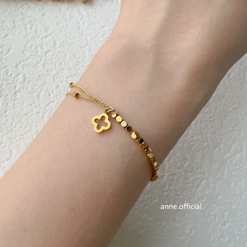 钛钢手链 【S118】轻奢高级感四叶方糖双层手链小众不掉色手链