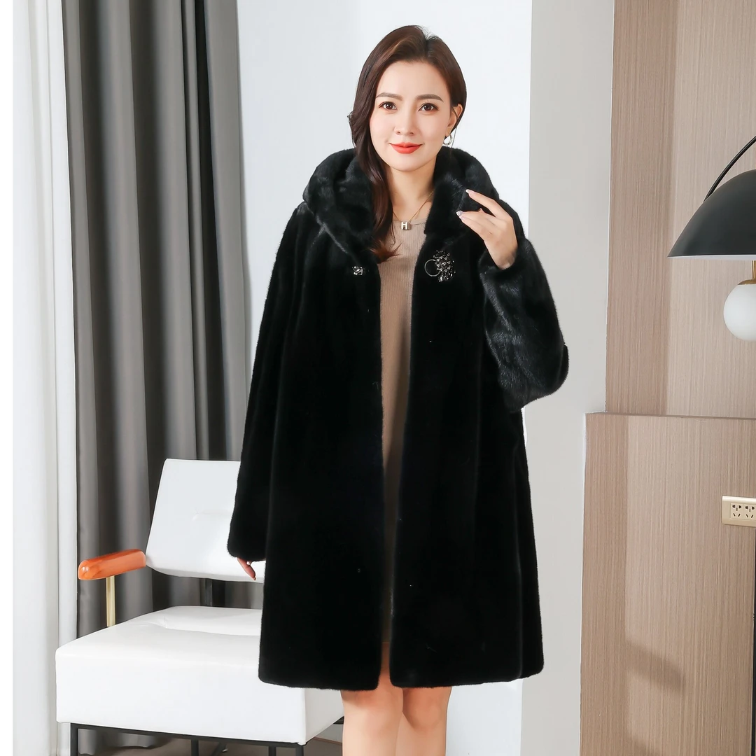 帝雪贵夫人14号貂皮大衣整貂黑色220斤款