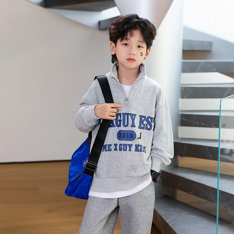 米西果春秋款男童卫衣2025新款灰色潮童装儿童炸街长袖洋气休闲